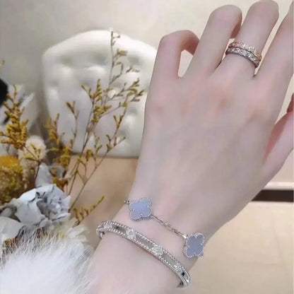 [LUXE NOBLE] CLOVER 5 MOTIF PURPLE CHALCEDONY BRACELET COLLECTION