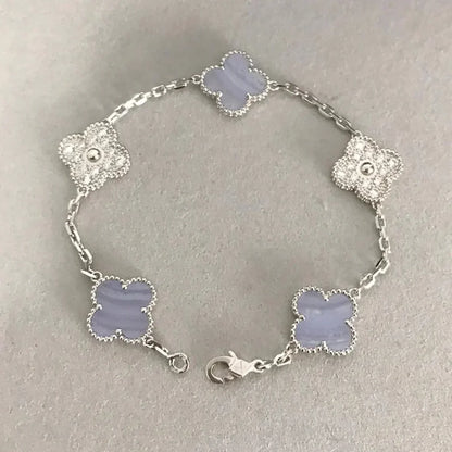 [LUXE NOBLE] CLOVER 5 MOTIF PURPLE CHALCEDONY BRACELET COLLECTION