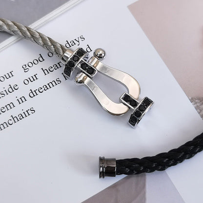 [LUXE NOBLE] FORCE Großes Hufeisen Schwarzes Diamantarmband Silber