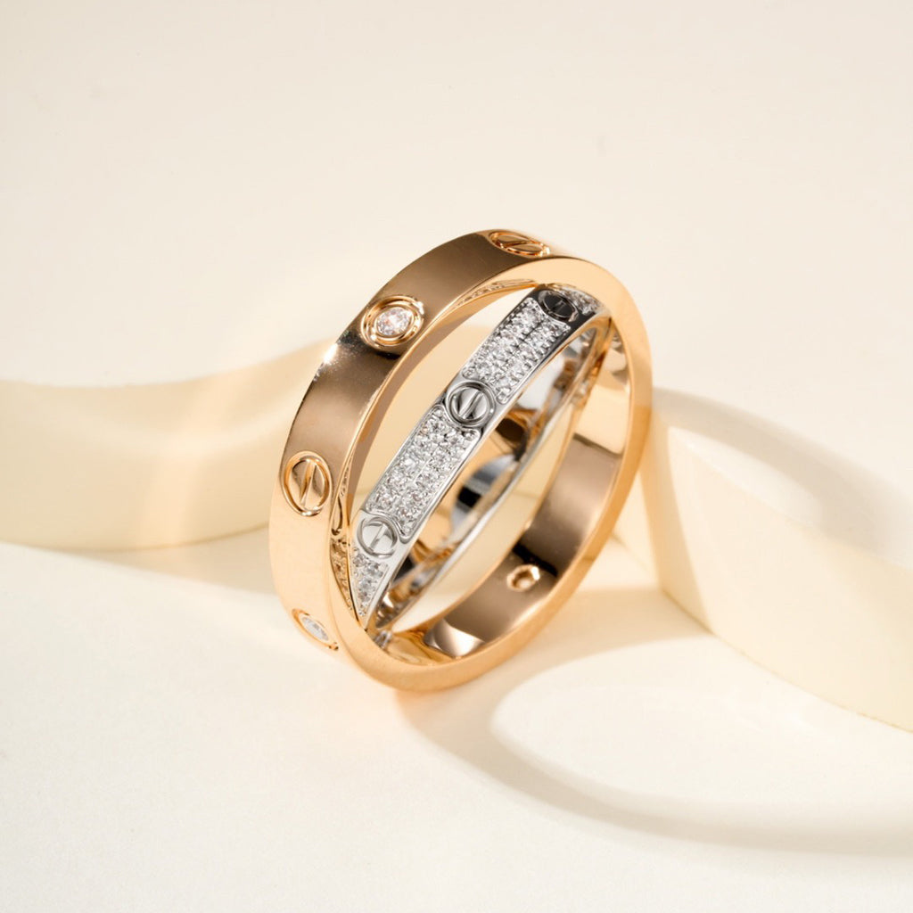 [Luxe Jewelry]LOVE PINK GOLD SILVER DIAMOND DOUBLE RING
