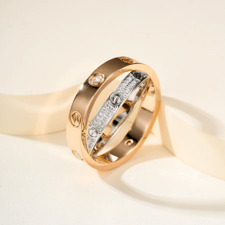 [Luxe Jewelry]LOVE PINK GOLD SILVER DIAMOND DOUBLE RING