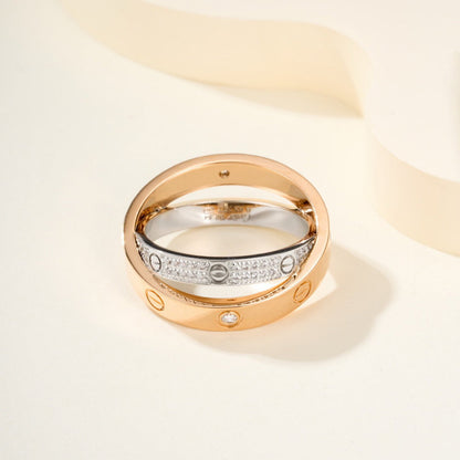 [Luxe Jewelry]LOVE PINK GOLD SILVER DIAMOND DOUBLE RING