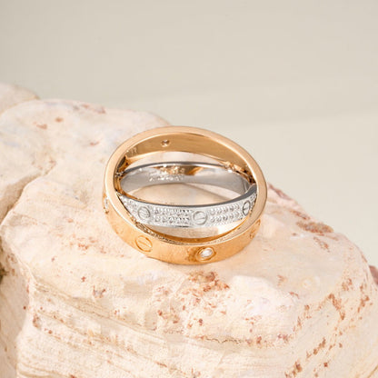 [Luxe Jewelry]LOVE PINK GOLD SILVER DIAMOND DOUBLE RING