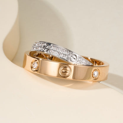 [Luxe Jewelry]LOVE PINK GOLD SILVER DIAMOND DOUBLE RING