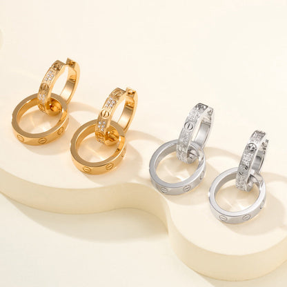 [Luxe Jewelry]LOVE 3.3MM DANGLE HALF DIAMOND EARRINGS