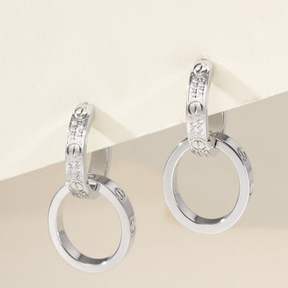 [Luxe Jewelry]LOVE 3.3MM DANGLE HALF DIAMOND EARRINGS