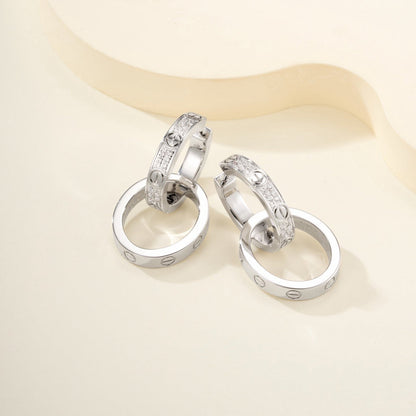 [Luxe Jewelry]LOVE 3.3MM DANGLE HALF DIAMOND EARRINGS