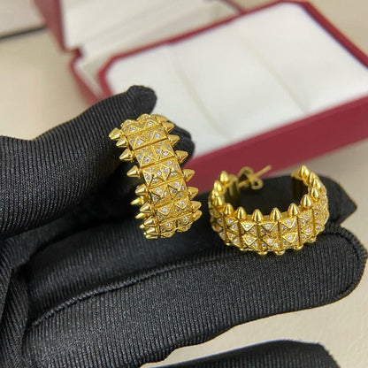 [Luxe Jewelry]CLASH 9.2MM FULL DIAMOND DOUBLE ROW EARRINGS