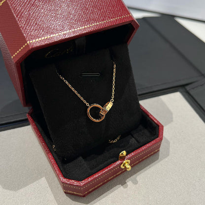 [Luxe Jewelry]LOVE DOUBLE RING HALF DIAMOND NECKLACE