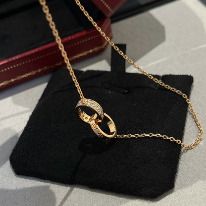 [Luxe Jewelry]LOVE DOUBLE RING HALF DIAMOND NECKLACE