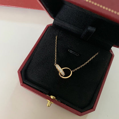 [Luxe Jewelry]LOVE DOUBLE RING HALF DIAMOND NECKLACE