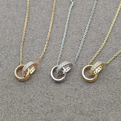 [Luxe Jewelry]LOVE DOUBLE RING HALF DIAMOND NECKLACE