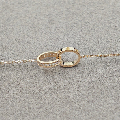 [Luxe Jewelry]LOVE DOUBLE RING HALF DIAMOND NECKLACE