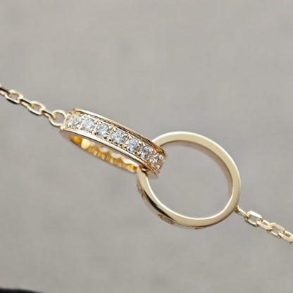 [Luxe Jewelry]LOVE DOUBLE RING HALF DIAMOND NECKLACE