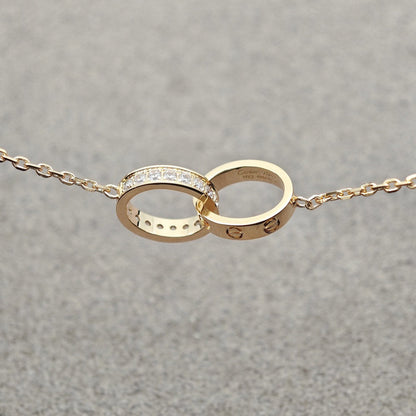 [Luxe Jewelry]LOVE DOUBLE RING HALF DIAMOND NECKLACE