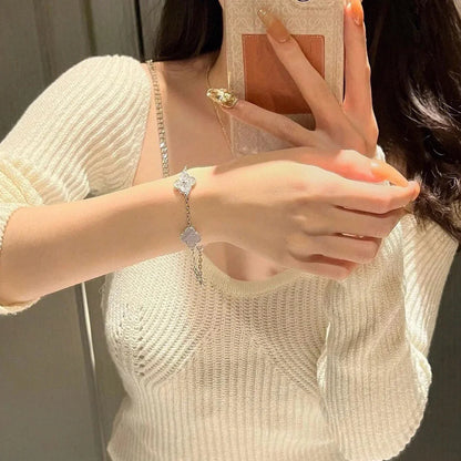 [LUXE NOBLE] CLOVER 5 MOTIF PURPLE CHALCEDONY BRACELET COLLECTION