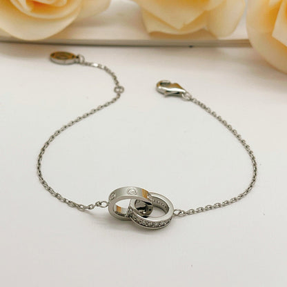 [Luxe Jewelry]LOVE DOUBLE RING HALF DIAMOND BRACELET