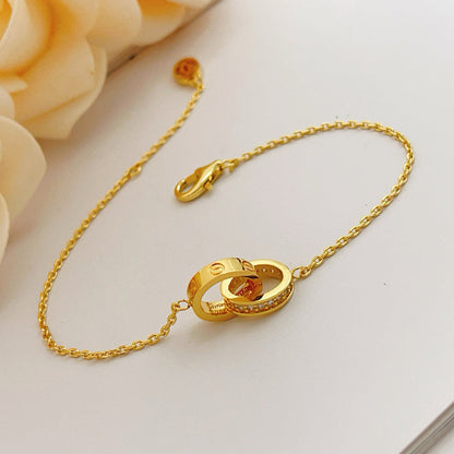 [Luxe Jewelry]LOVE DOUBLE RING HALF DIAMOND BRACELET