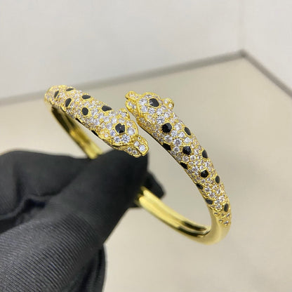 [Luxe Jewelry]PANTHERE DOUBLE HEADED HALF DIAMOND OPEN BRACELET