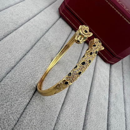 [Luxe Jewelry]PANTHERE DOUBLE HEADED HALF DIAMOND OPEN BRACELET