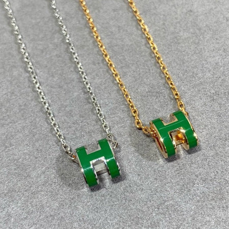 [LUXE NOBLE]POP H GREEN NECKLACE SILVER AND GOLD