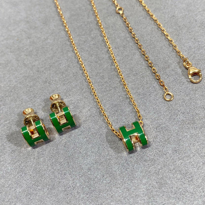 [LUXE NOBLE]POP H GREEN NECKLACE SILVER AND GOLD