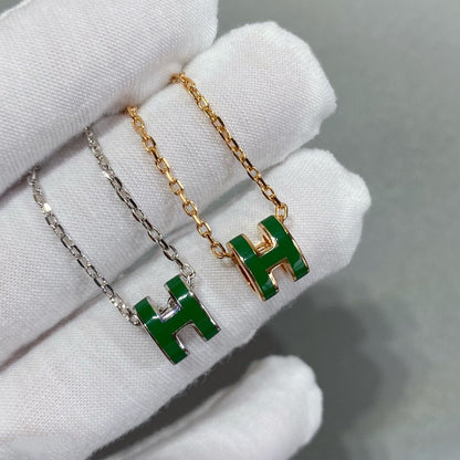 [LUXE NOBLE]POP H GREEN NECKLACE SILVER AND GOLD