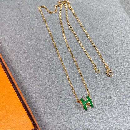 [LUXE NOBLE]POP H GREEN NECKLACE SILVER AND GOLD