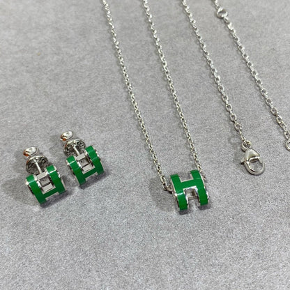 [LUXE NOBLE]POP H GREEN NECKLACE SILVER AND GOLD
