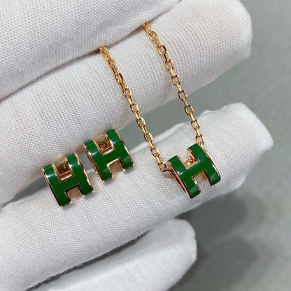 [LUXE NOBLE]POP H GREEN NECKLACE SILVER AND GOLD