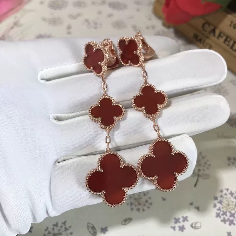 [LUXE NOBLE]CLOVER 3 MOTIF CARNELIAN DROP EARRINGS