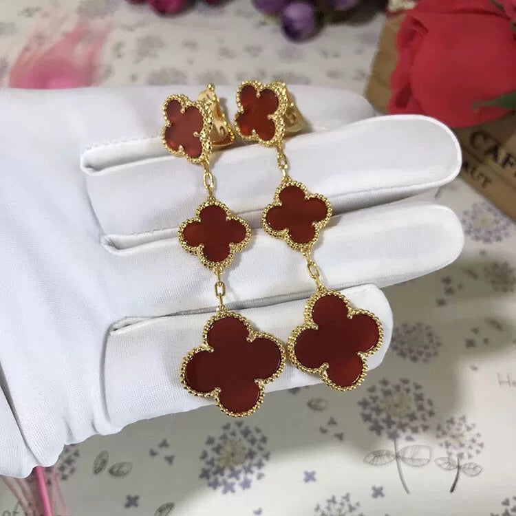 [LUXE NOBLE]CLOVER 3 MOTIF CARNELIAN DROP EARRINGS