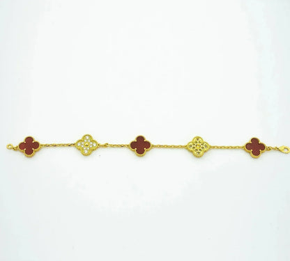 [LUXE NOBLE] CLOVER 5 MOTIF RED CORNELIAN BRACELET COLLECTION