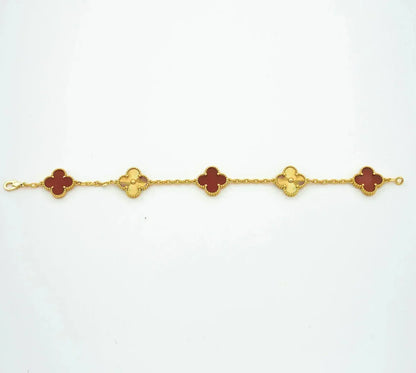 [LUXE NOBLE] CLOVER 5 MOTIF RED CORNELIAN BRACELET COLLECTION
