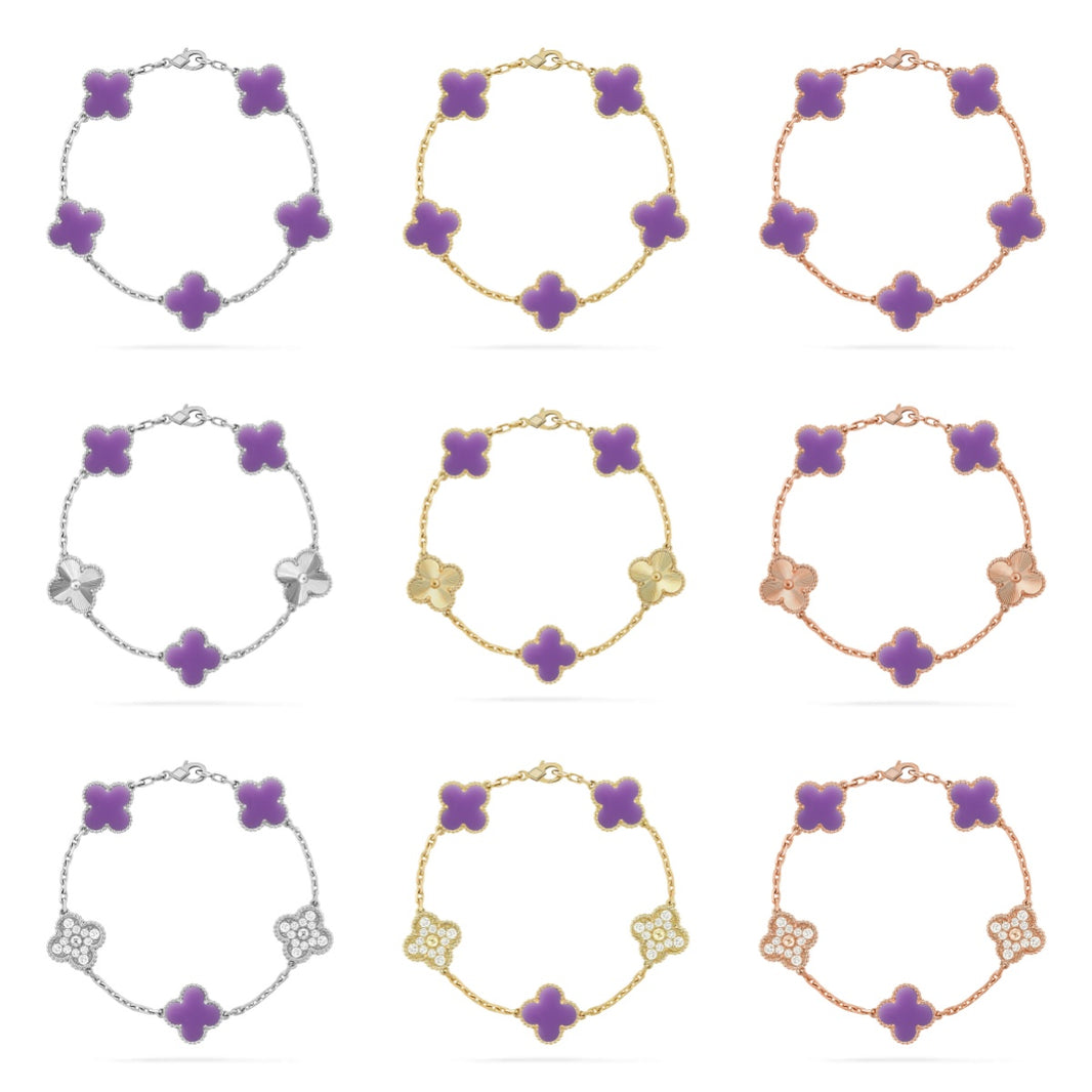[LUXE NOBLE]CLOVER 5 MOTIF LIGHT PURPLE BRACELET COLLECTION