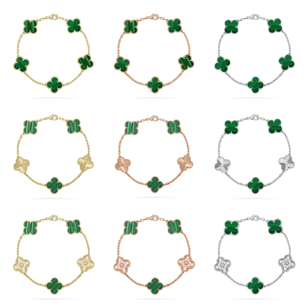 [LUXE NOBLE] CLOVER 5 MOTIF MALACHITE BRACELET COLLECTION