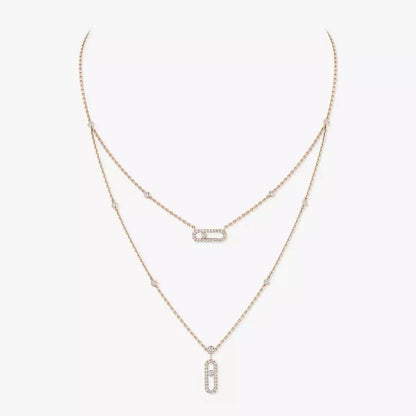 [LUXE]2 Rows Rose Gold Diamond Pave_ Necklace Move Uno