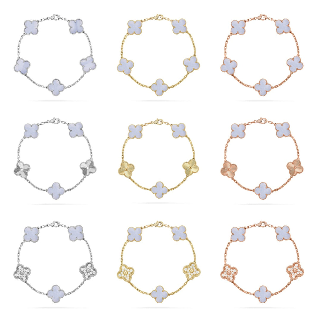 [LUXE NOBLE] CLOVER 5 MOTIF PURPLE CHALCEDONY BRACELET COLLECTION
