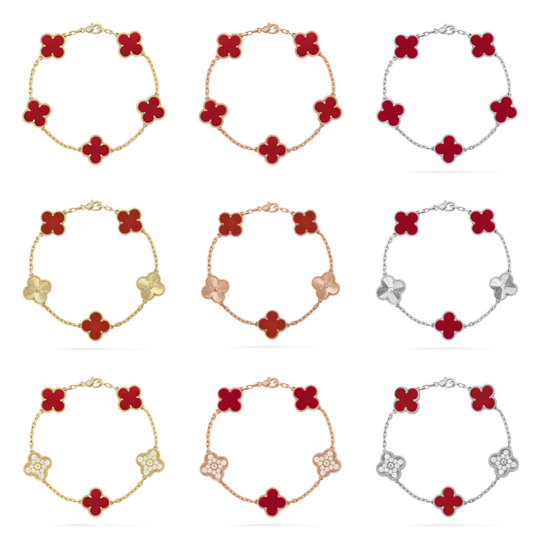 [LUXE NOBLE] CLOVER 5 MOTIF RED CORNELIAN BRACELET COLLECTION