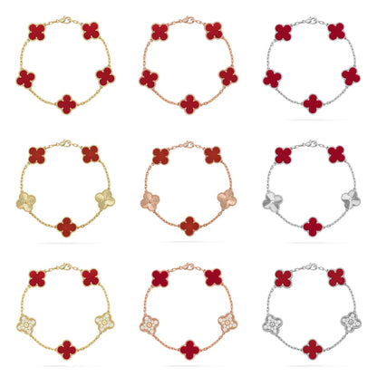 [LUXE NOBLE] CLOVER 5 MOTIF RED CORNELIAN BRACELET COLLECTION