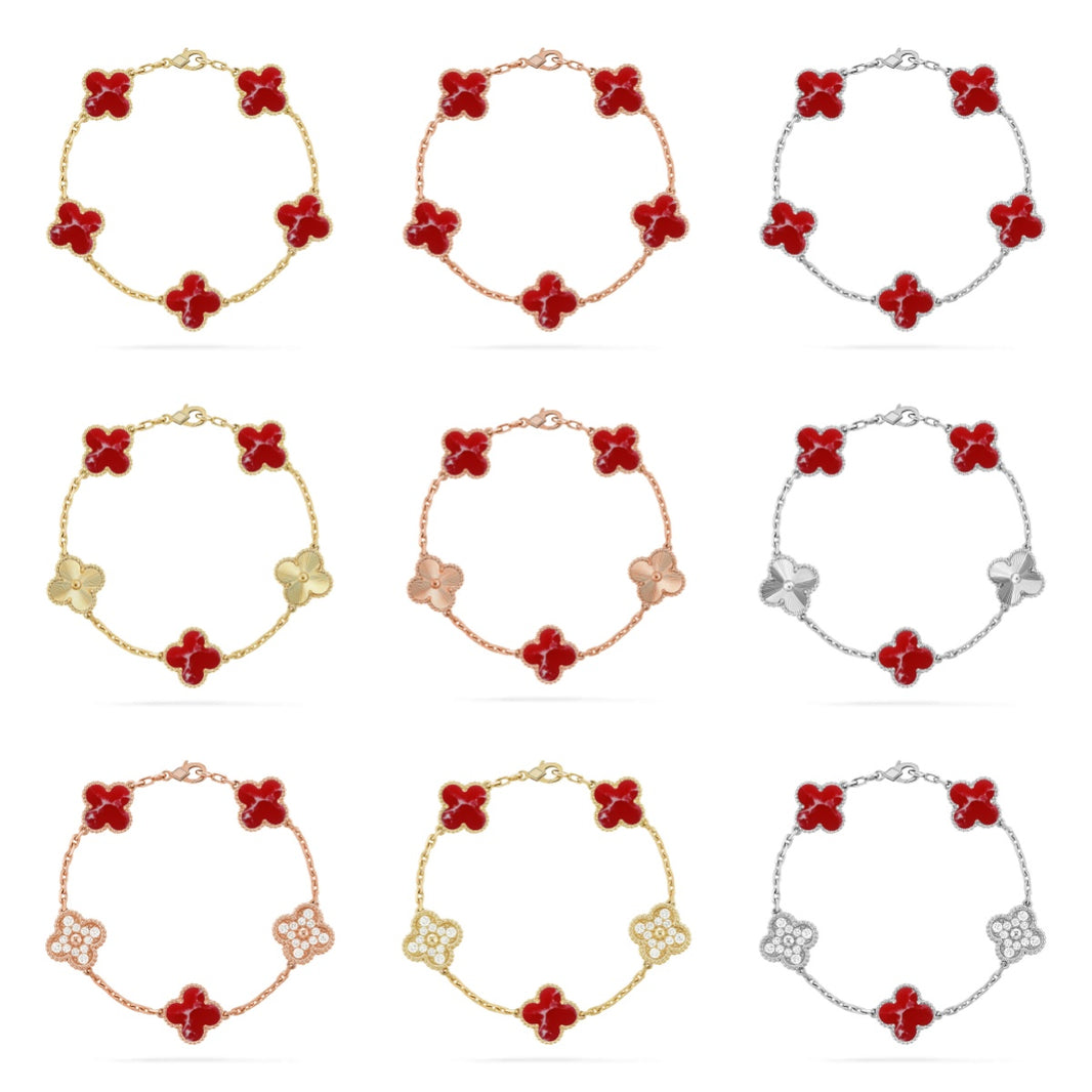 [LUXE NOBLE]CLOVER 5 MOTIF RED PATTERN BRACELET COLLECTION