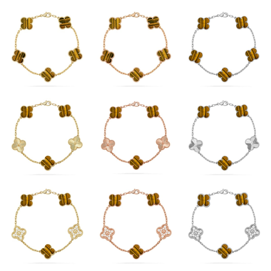 [LUXE NOBLE] CLOVER 5 MOTIFS TIGER EYE BRACELET COLLECTION