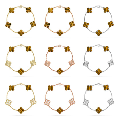 [LUXE NOBLE] CLOVER 5 MOTIFS TIGER EYE BRACELET COLLECTION