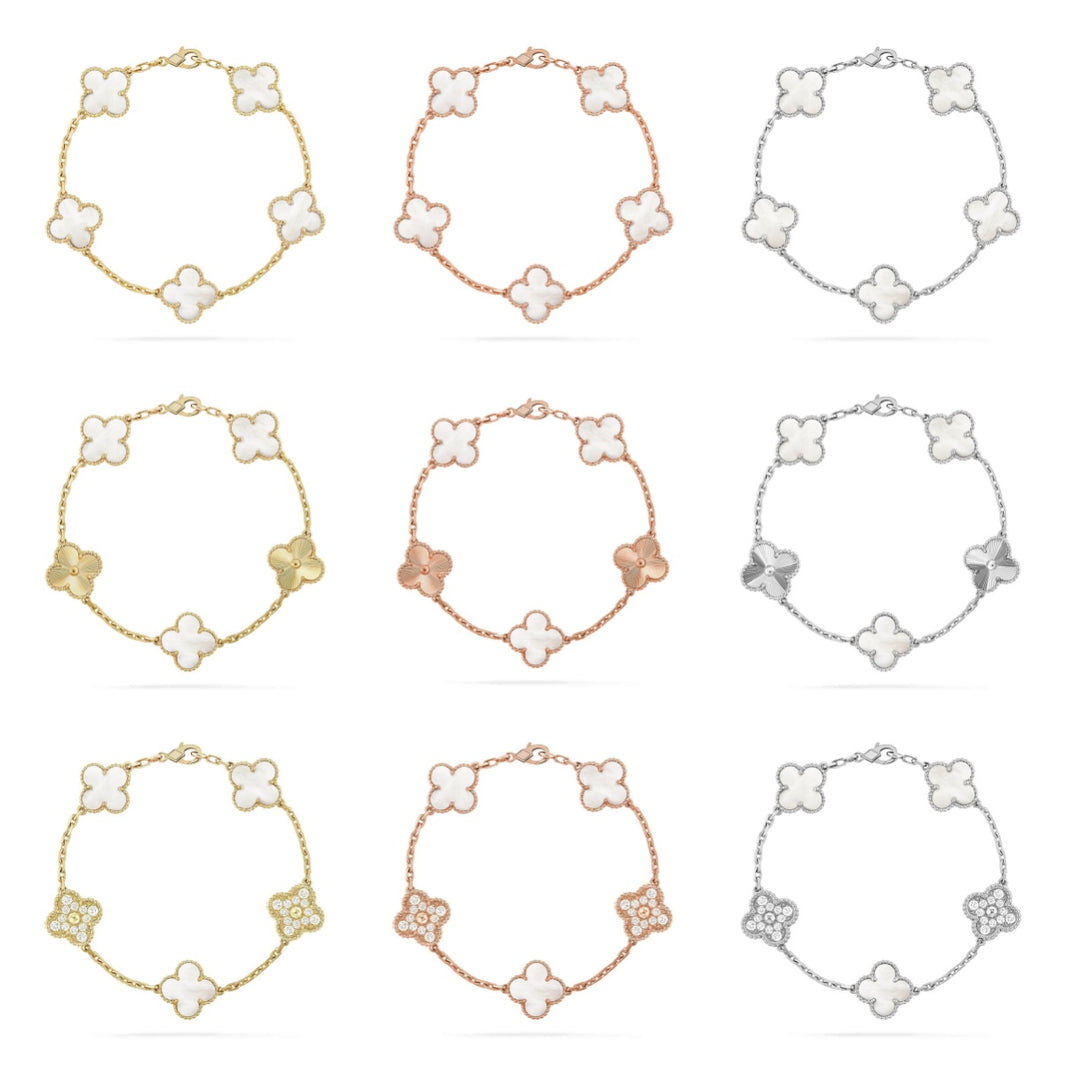 [LUXE NOBLE]CLOVER WHITE PEARL MOP 5 MOTIF BRACELET COLLECTION