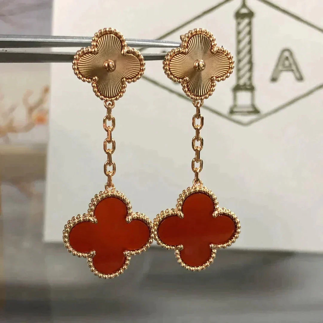 [LUXE NOBLE]CLOVER 2 MOTIF  LASER CARNELIAN EARRINGS