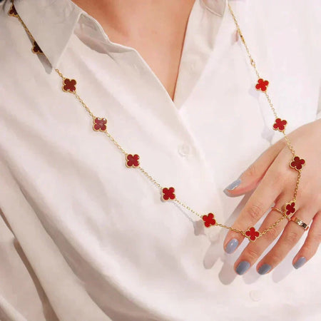[LUXE NOBLE]CLOVER 20 MOTIFS CARNELIAN NECKLACE