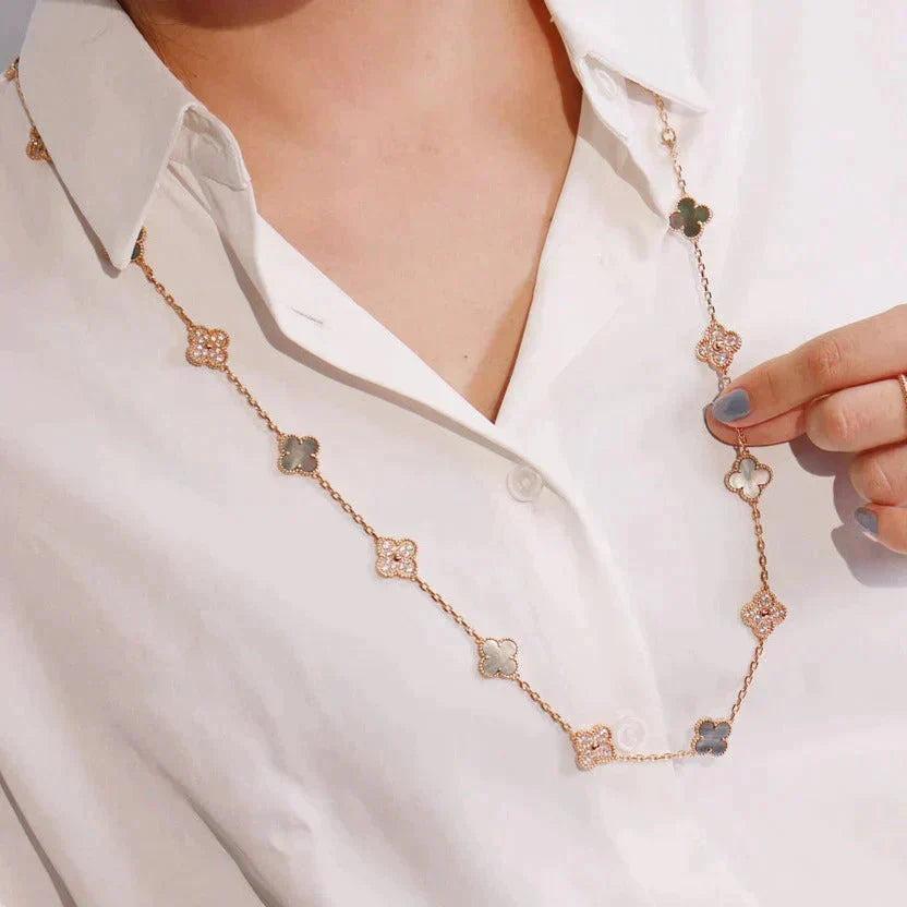 [LUXE NOBLE]CLOVER 20 MOTIFS DARK MOP DIAMOND  NECKLACE