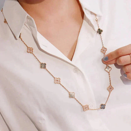 [LUXE NOBLE]CLOVER 20 MOTIFS DARK MOP DIAMOND  NECKLACE