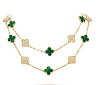 [LUXE NOBLE] CLOVER 20 MOTIFS MALACHITE DIAMOND NECKLACE