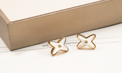 [LUXE NOBLE] JEUX DE WHITE MOP PINK GOLD DIAMOND EARRINGS